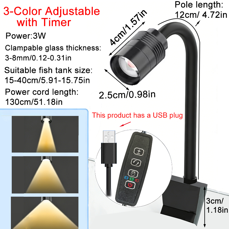 Aquarium Plant Light - Lampu Sorot Akuarium USB 3W Amerika